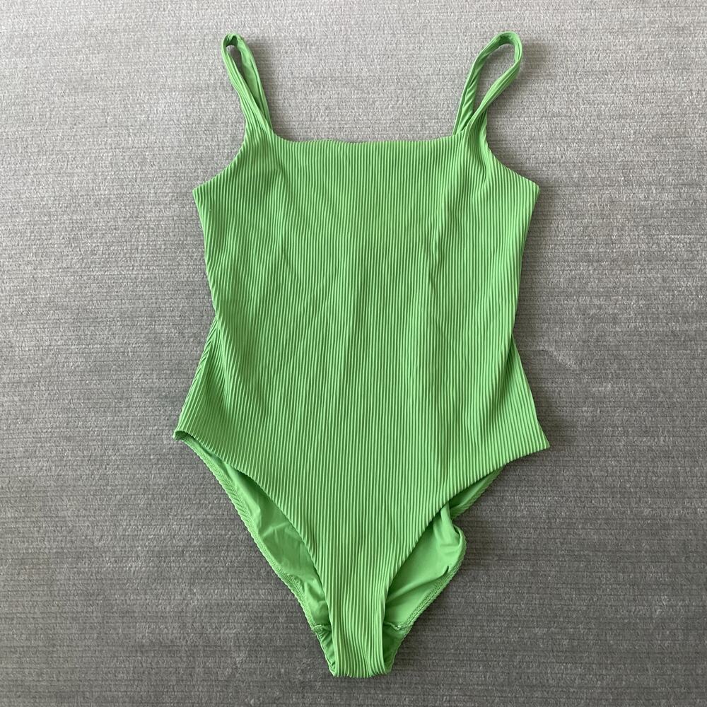 COS One Piece Swim Suit Women 12 Light Green Ribbed Knit Squareneck Resort